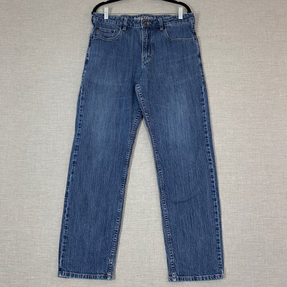Denver Hayes Jeans Relaxed Fit Flextech Blue Striated Straight Leg 34 X 32